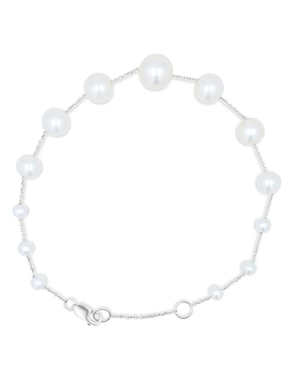 Pulsera de oro blanco con perla 14 K acabado brillante 3