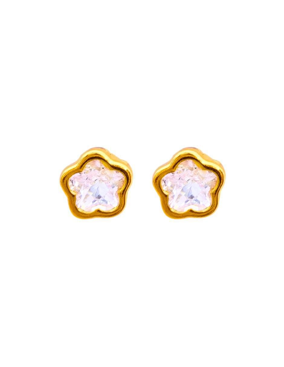 Broqueles de flor de oro 10 K con acabado pavé