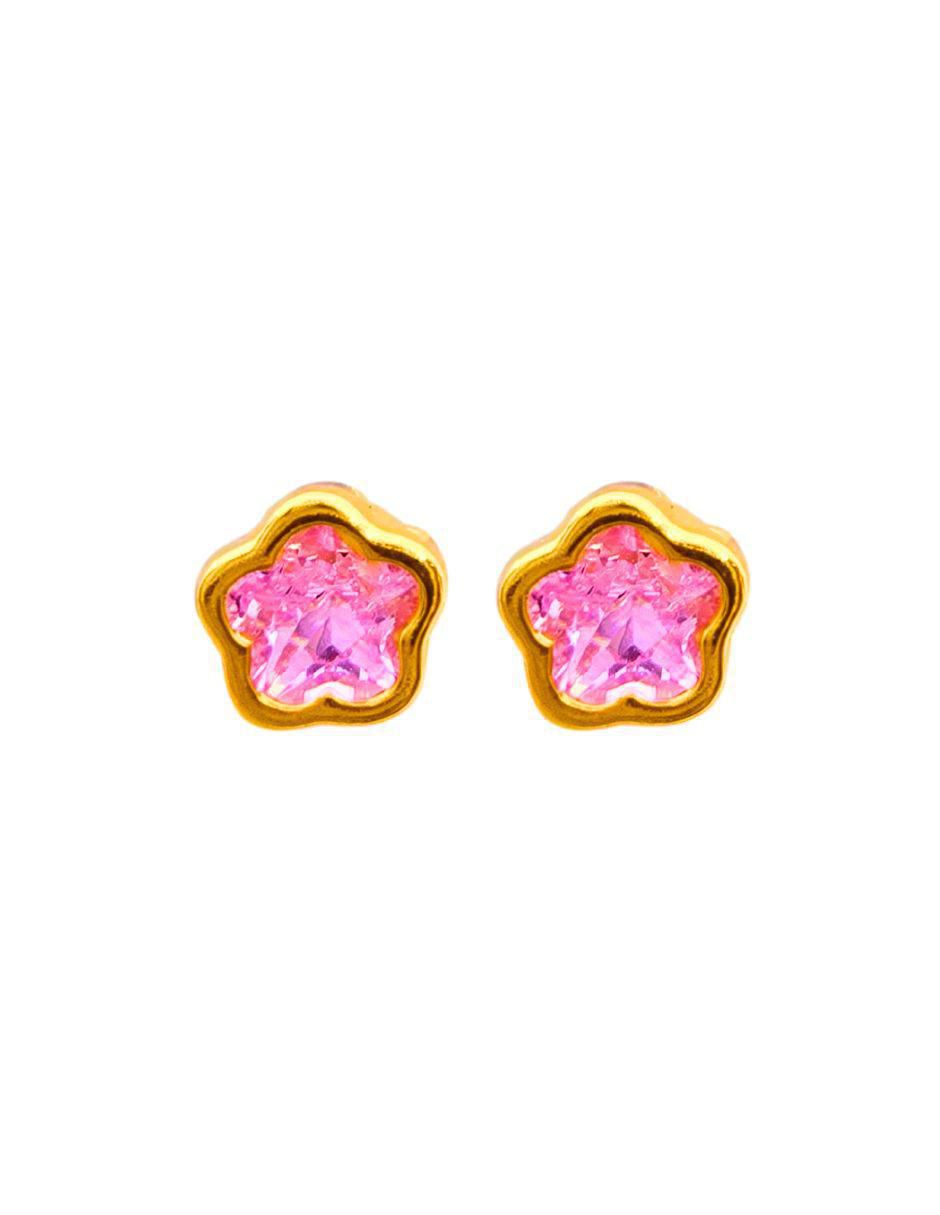 Broqueles de flor de oro 14 K con acabado pavé Broqueles de flor de oro 14 K con acabado pavé