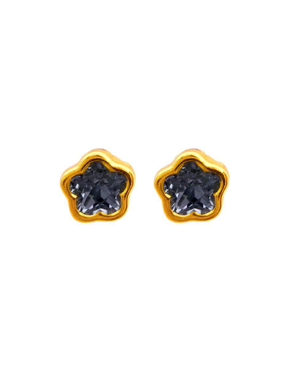 Broqueles de flor de oro 14 K con acabado pavé Broqueles de flor de oro 14 K con acabado pavé