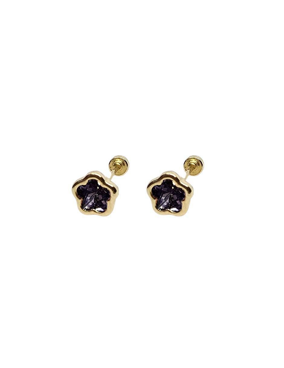 Broqueles de flor de oro 14 K con acabado pavé 3
