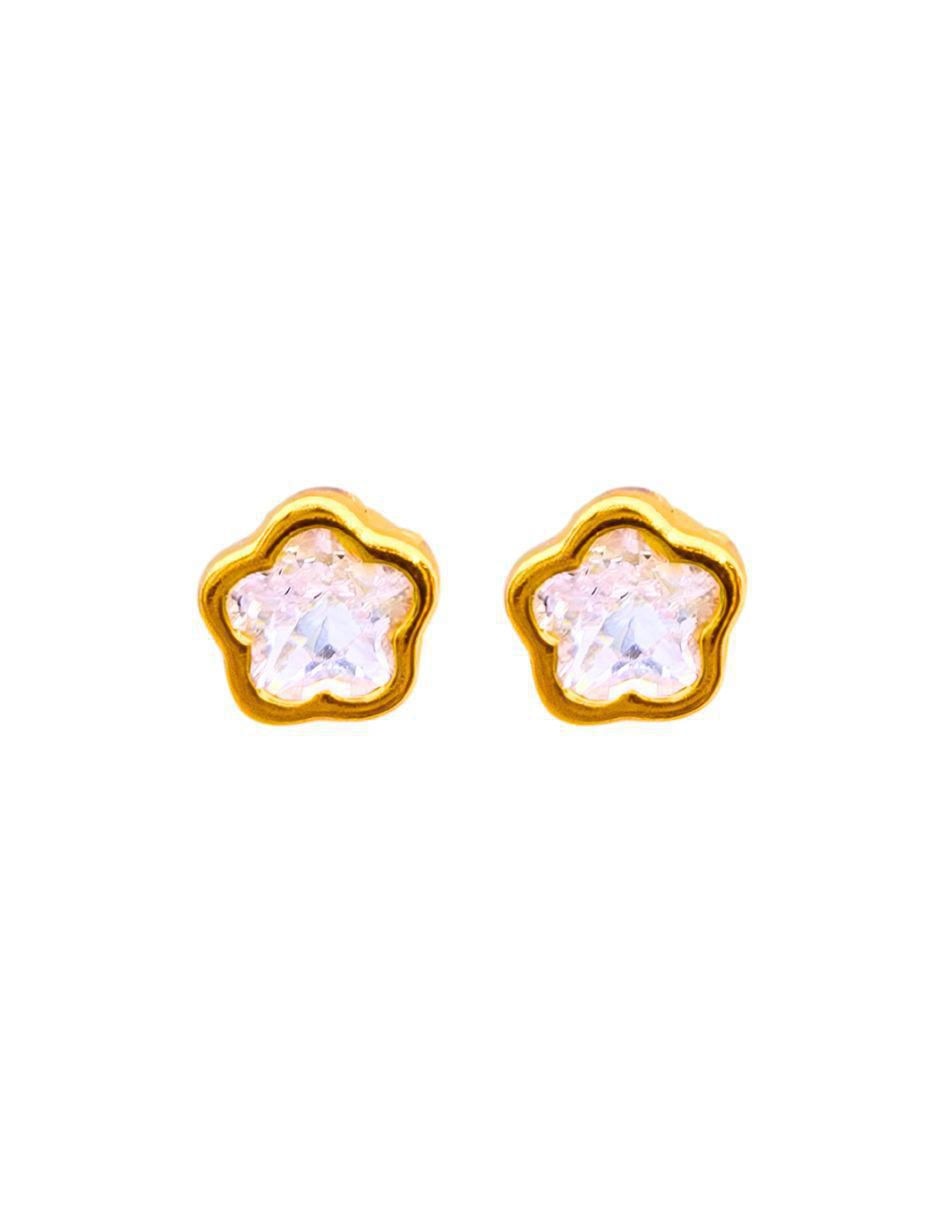 Broqueles de flor de oro 14 K con acabado pavé Broqueles de flor de oro 14 K con acabado pavé