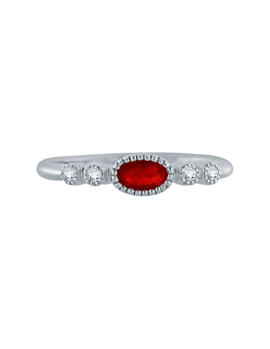 Anillo redondo Addel 14 k de oro rubí y diamante brillante Anillo redondo Addel 14 k de oro rubí y diamante brillante