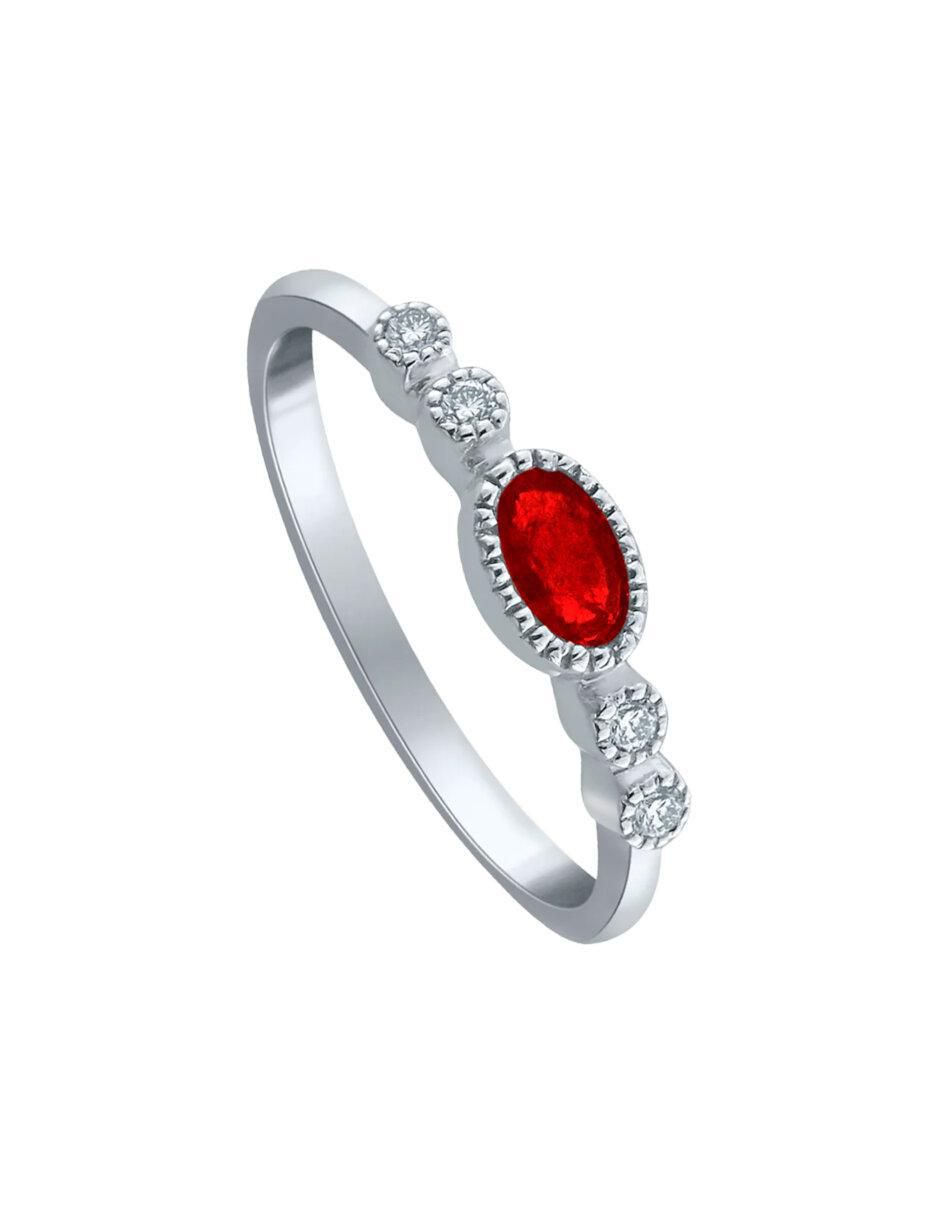 Anillo redondo Addel 14 k de oro rubí y diamante brillante 4