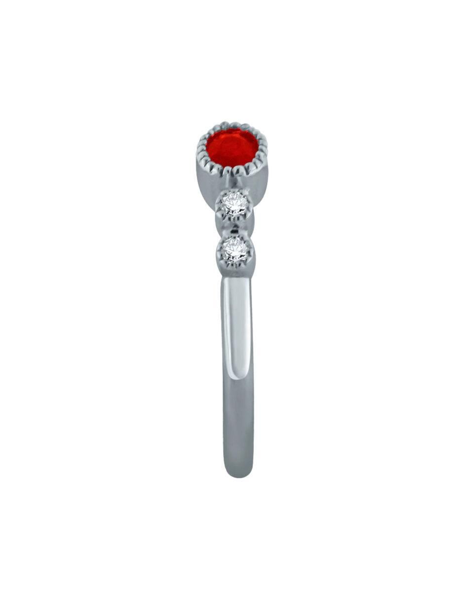 Anillo redondo Addel 14 k de oro rubí y diamante brillante 2