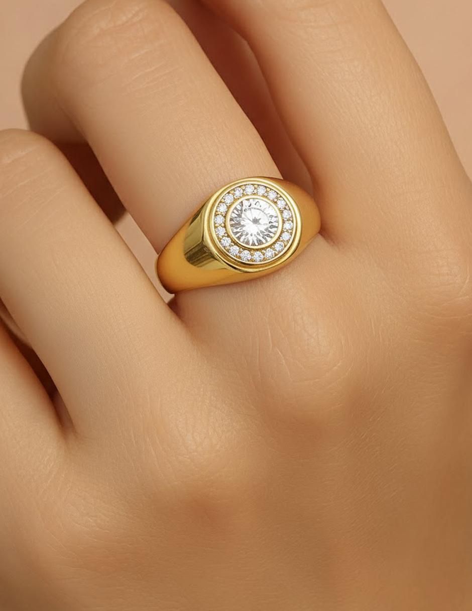 Anillo de rombo 10 k de oro zirconia brillante