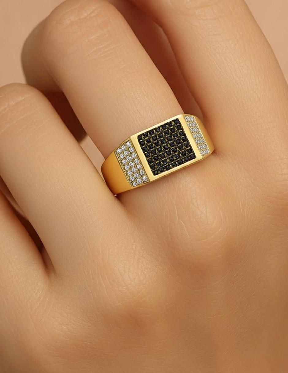 Anillo cuadrada 10 k de oro ónix brillante 2