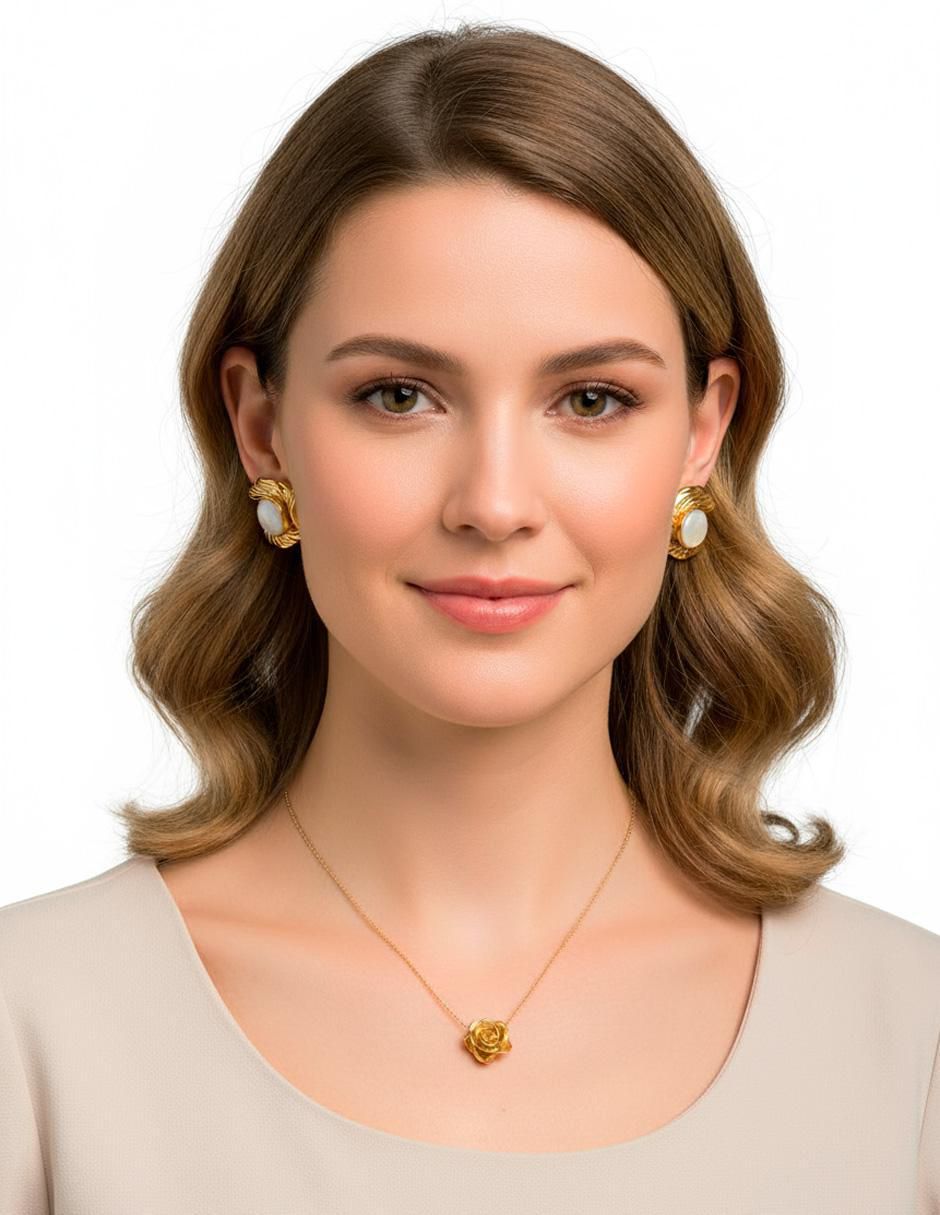 Aretes y collar de flor Joyería del Alma cuarzo