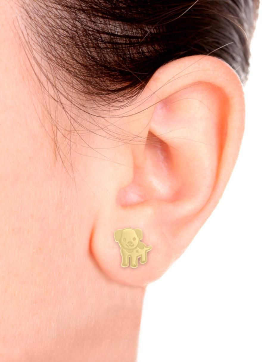 Aretes de perro de oro 14 K con acabado brillante 2