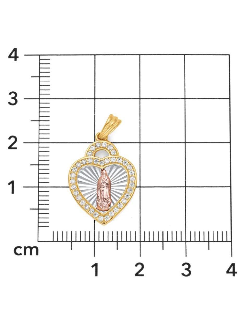 Medalla de corazón virgen de guadalupe de oro florentino 14 K zirconia 4