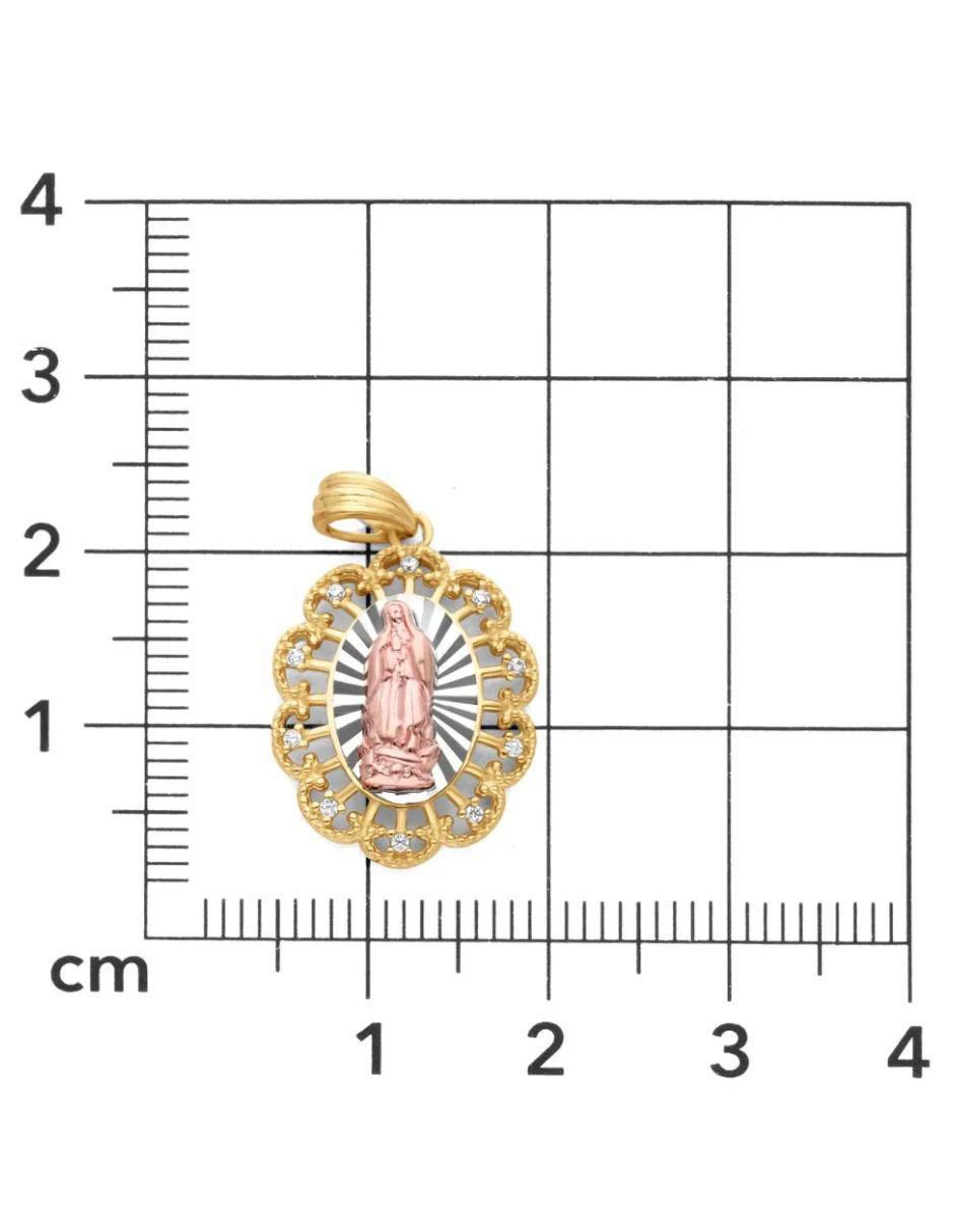 Medalla de flor virgen de guadalupe de oro florentino 14 K zirconia