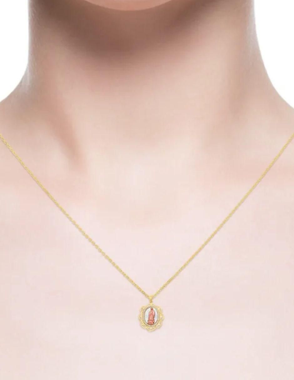 Medalla de flor virgen de guadalupe de oro florentino 14 K zirconia