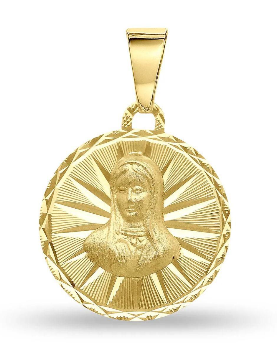 Medalla redonda virgen de guadalupe de oro amarillo 14 K