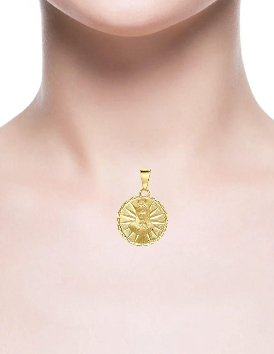 Medalla redonda virgen de guadalupe de oro amarillo 14 K