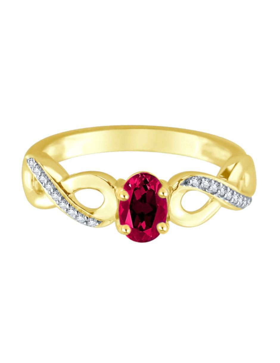 Anillo de infinito Lisa 14 k de oro rubí y diamante brillante Anillo de infinito Lisa 14 k de oro rubí y diamante brillante