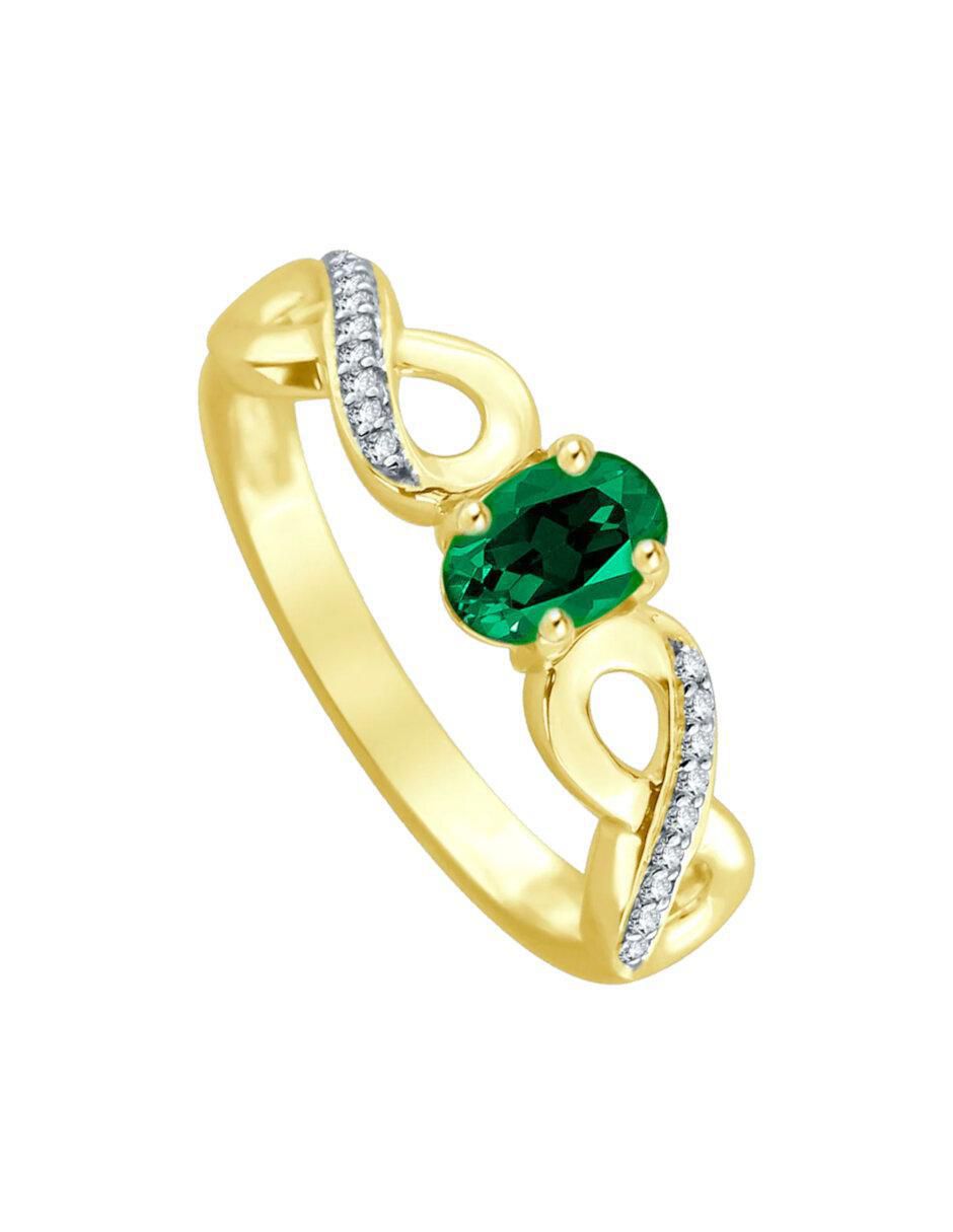 Anillo de infinito Lisa 14 k de oro esmeralda y diamante brillante