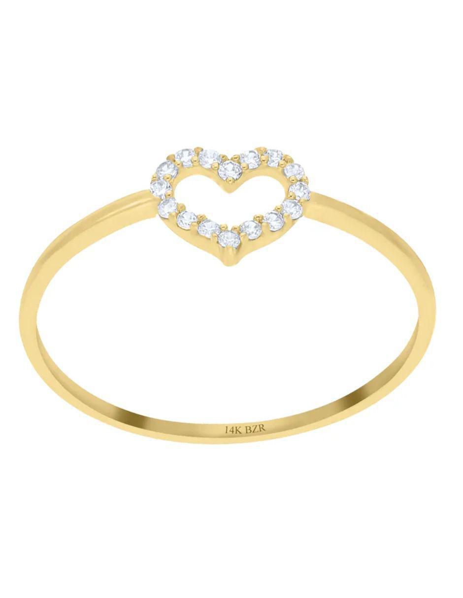 Anillo de corazón 14 k de oro amarillo zirconia brillante