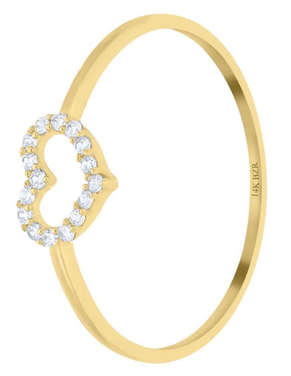 Anillo de corazón 14 k de oro amarillo zirconia brillante