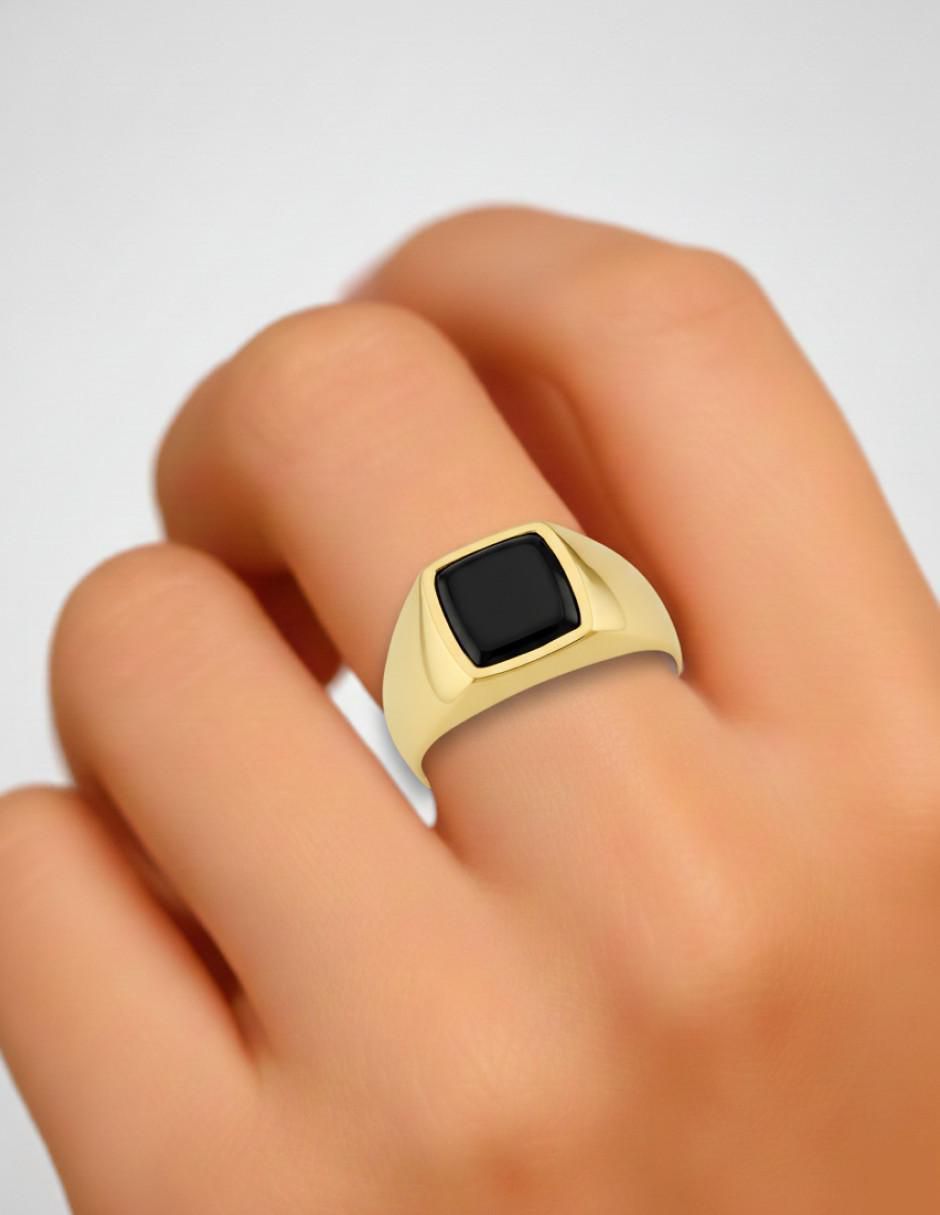 Anillo circular 10 k de oro ónix pulido