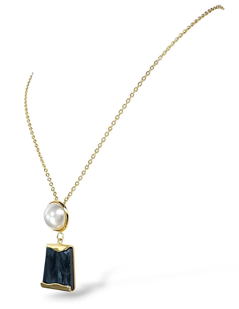 Collar, pulsera, anillo y aretes perla de cristal