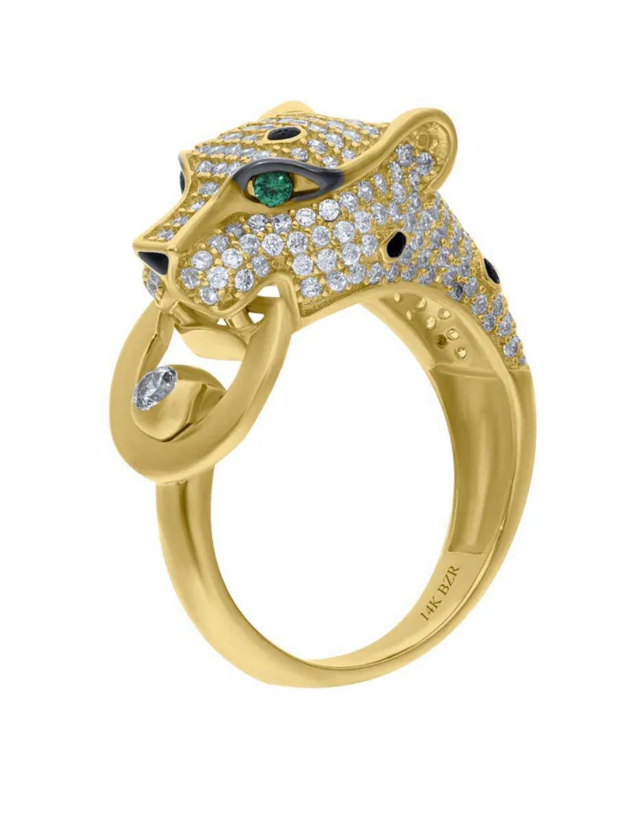 Anillo de jaguar Jaguar 14 k de oro amarillo zirconia brillante