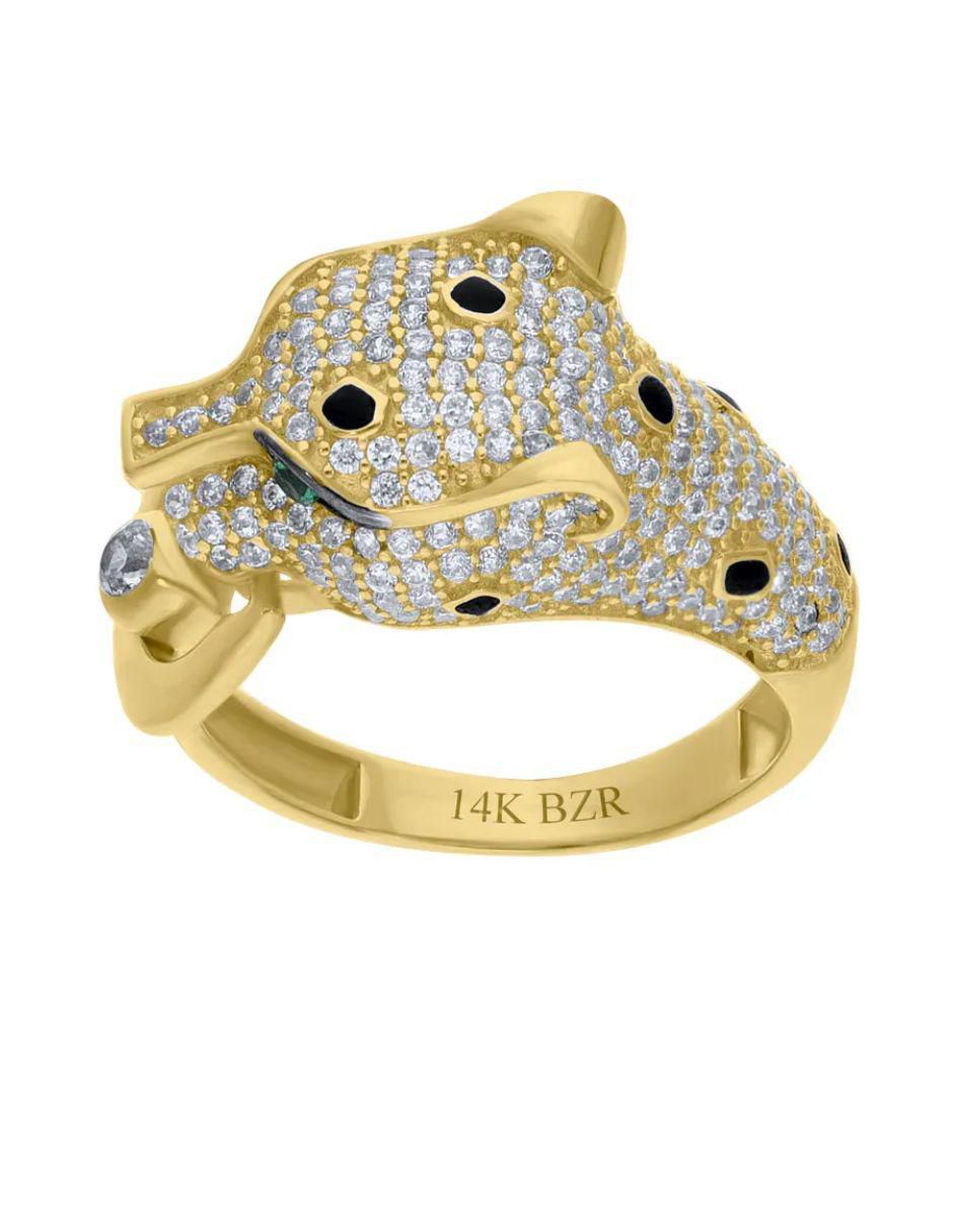 Anillo de jaguar Jaguar 14 k de oro amarillo zirconia brillante