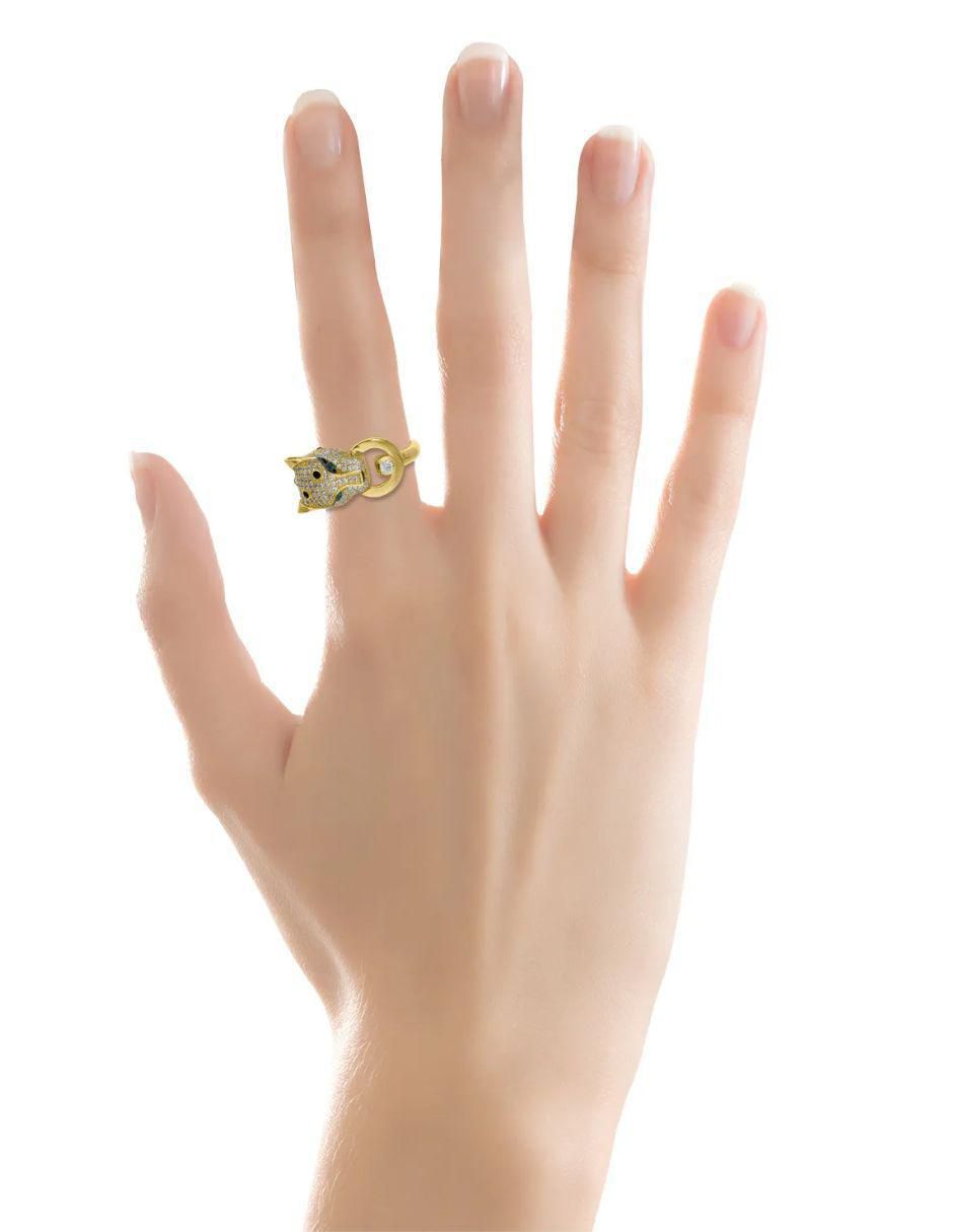 Anillo de jaguar Jaguar 14 k de oro amarillo zirconia brillante