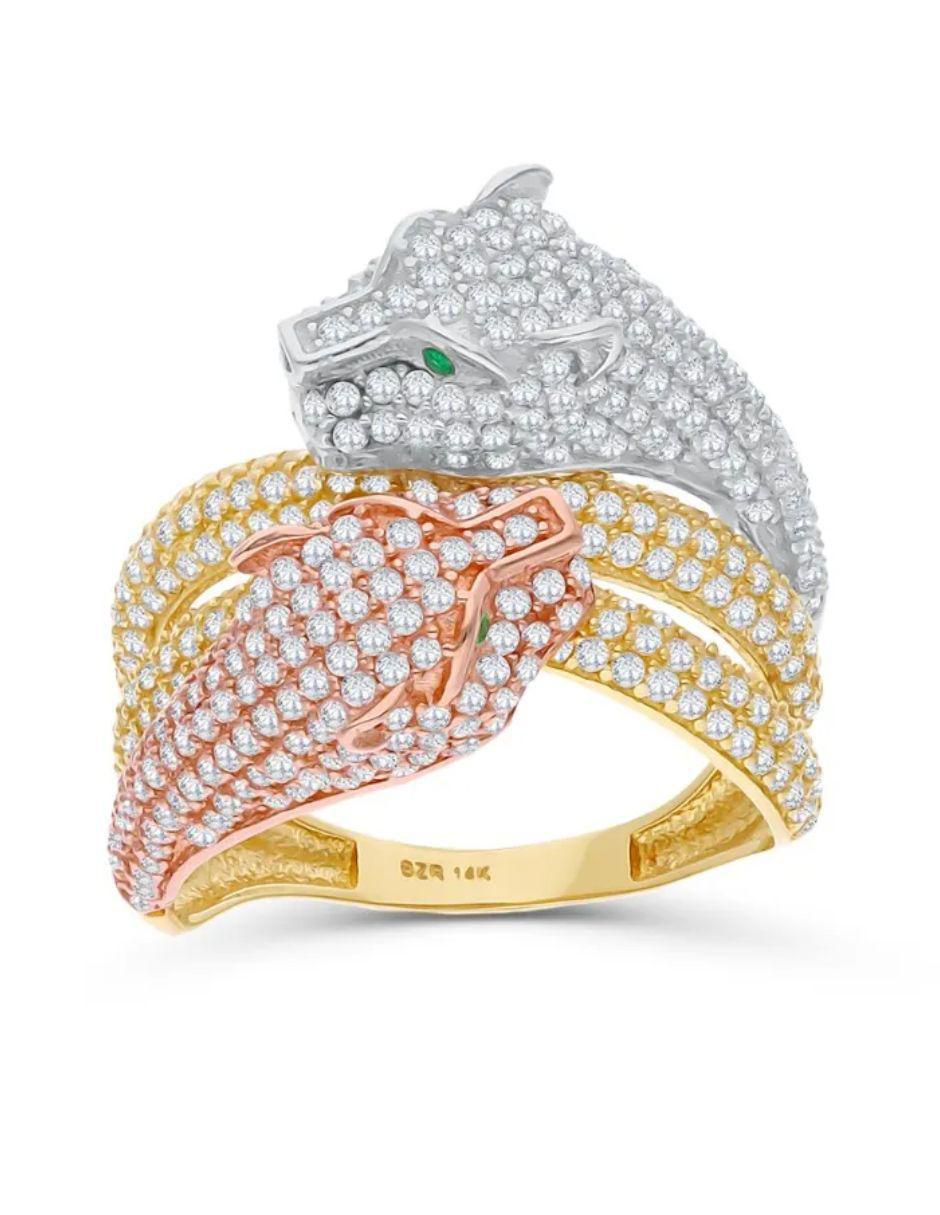 Anillo de jaguar Jaguar 14 k de oro florentino zirconia brillante