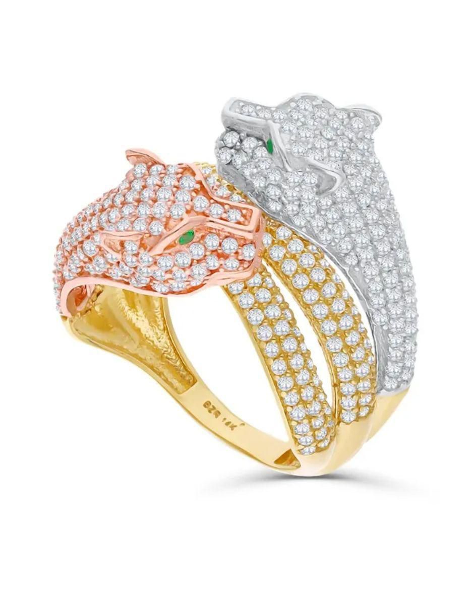 Anillo de jaguar Jaguar 14 k de oro florentino zirconia brillante