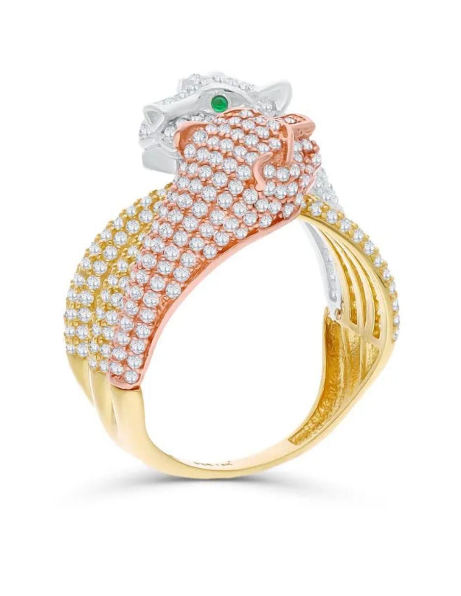 Anillo de jaguar Jaguar 14 k de oro florentino zirconia brillante