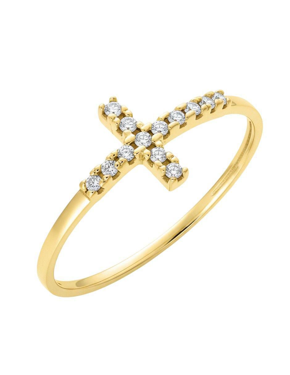 Anillo de cruz 10 k de oro zirconia pulido Anillo de cruz 10 k de oro zirconia pulido