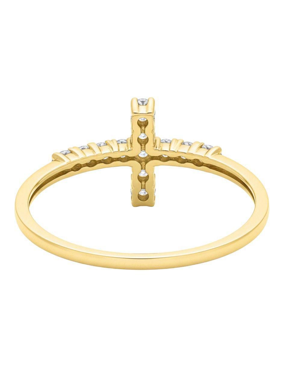 Anillo de cruz 10 k de oro zirconia pulido