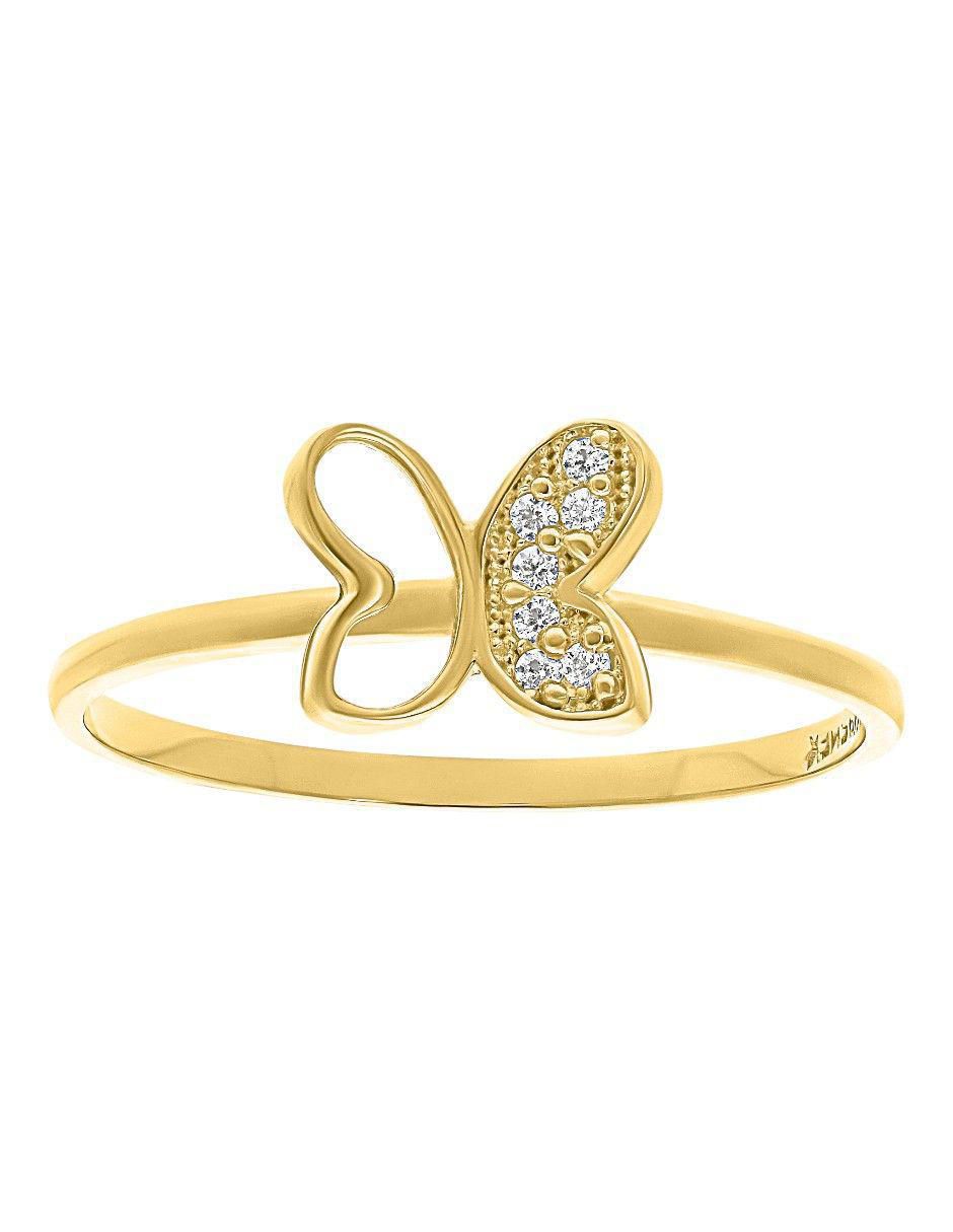 Anillo de mariposa 10 k de oro zirconia pulido Anillo de mariposa 10 k de oro zirconia pulido