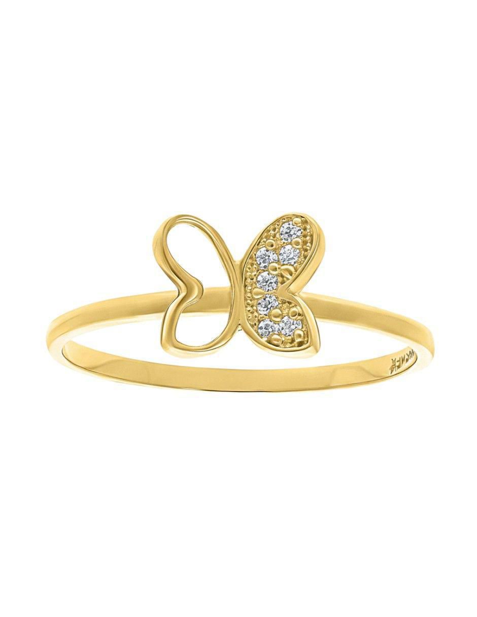 Anillo de mariposa 10 k de oro zirconia pulido