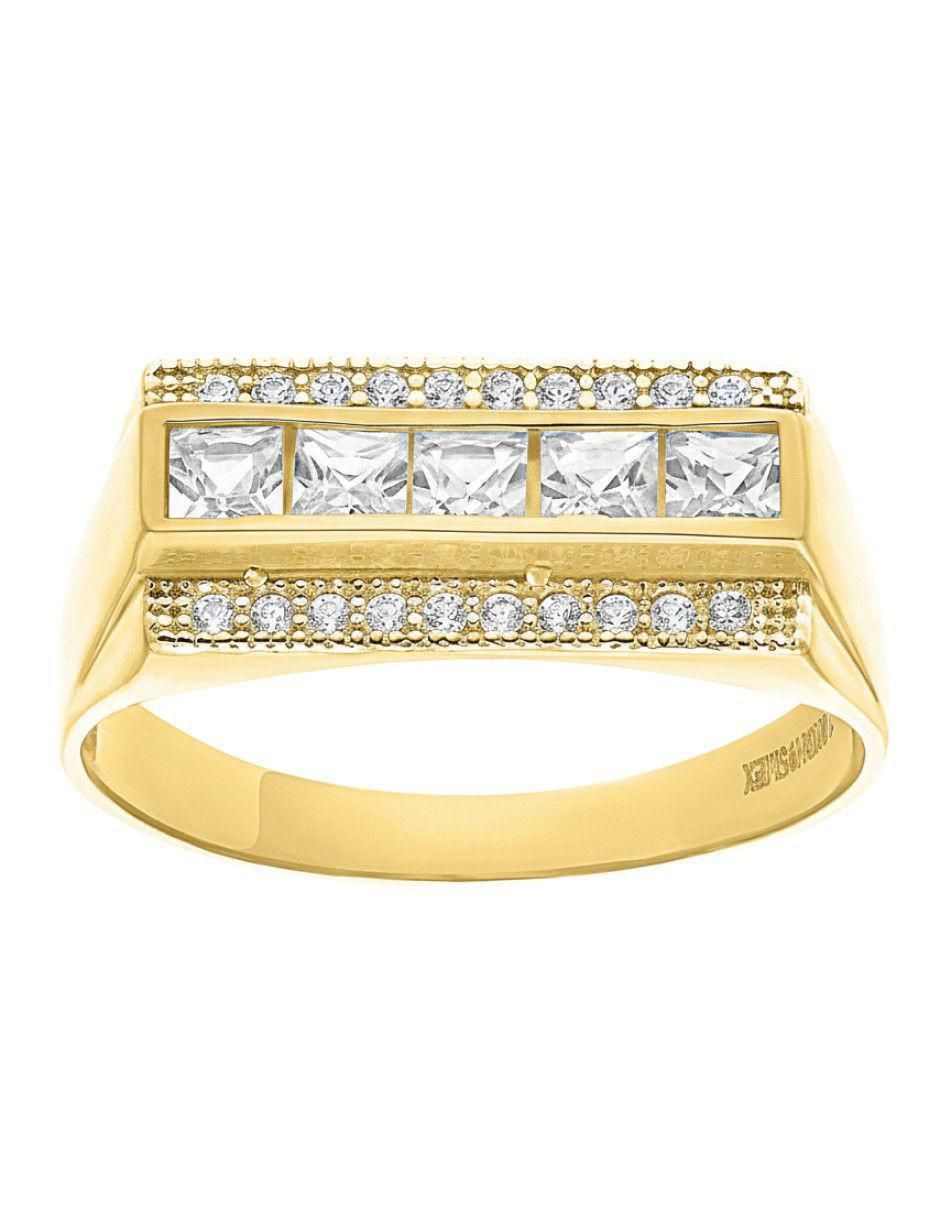 Anillo rectangular 10 k de oro zirconia pulido
