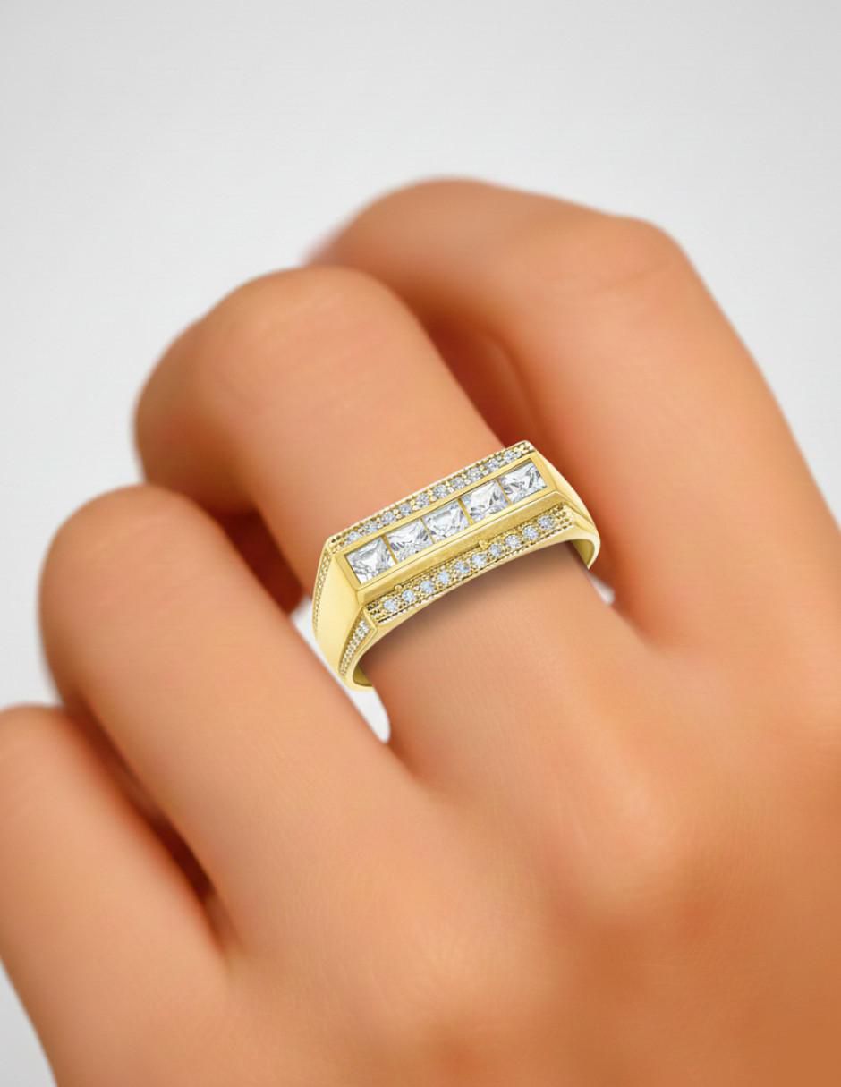 Anillo rectangular 10 k de oro zirconia pulido