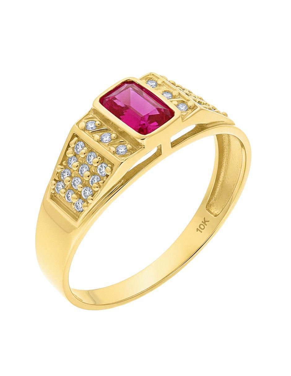 Anillo rectangular 10 k de oro zirconia pulido