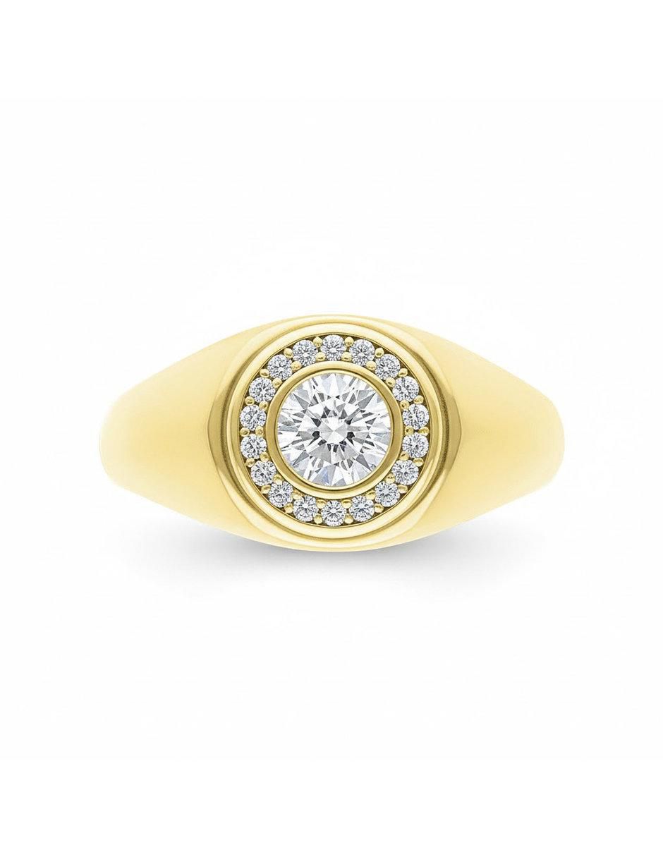 Anillo circular 10 k de oro zirconia pulido