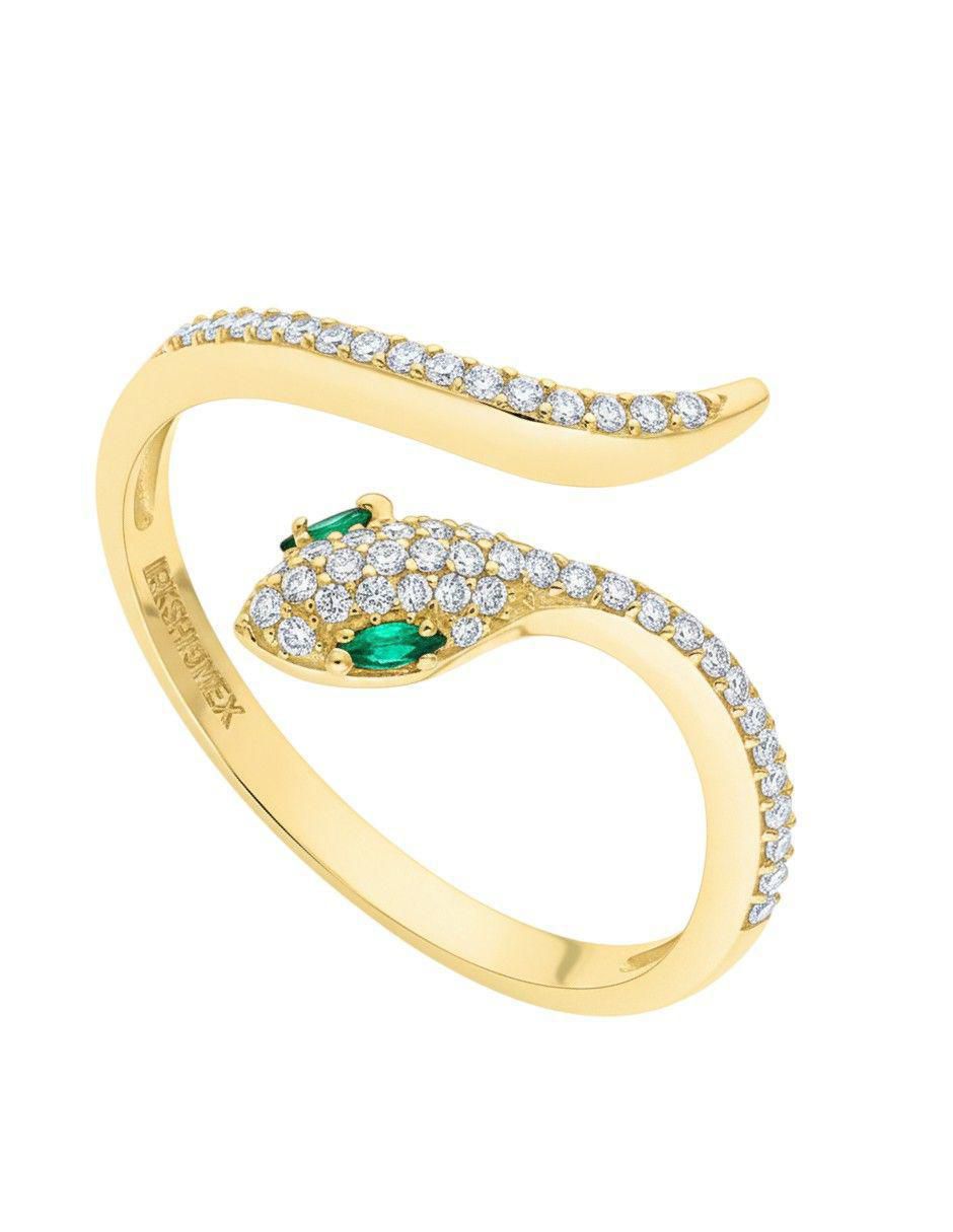 Anillo de serpiente 10 k de oro zirconia pulido