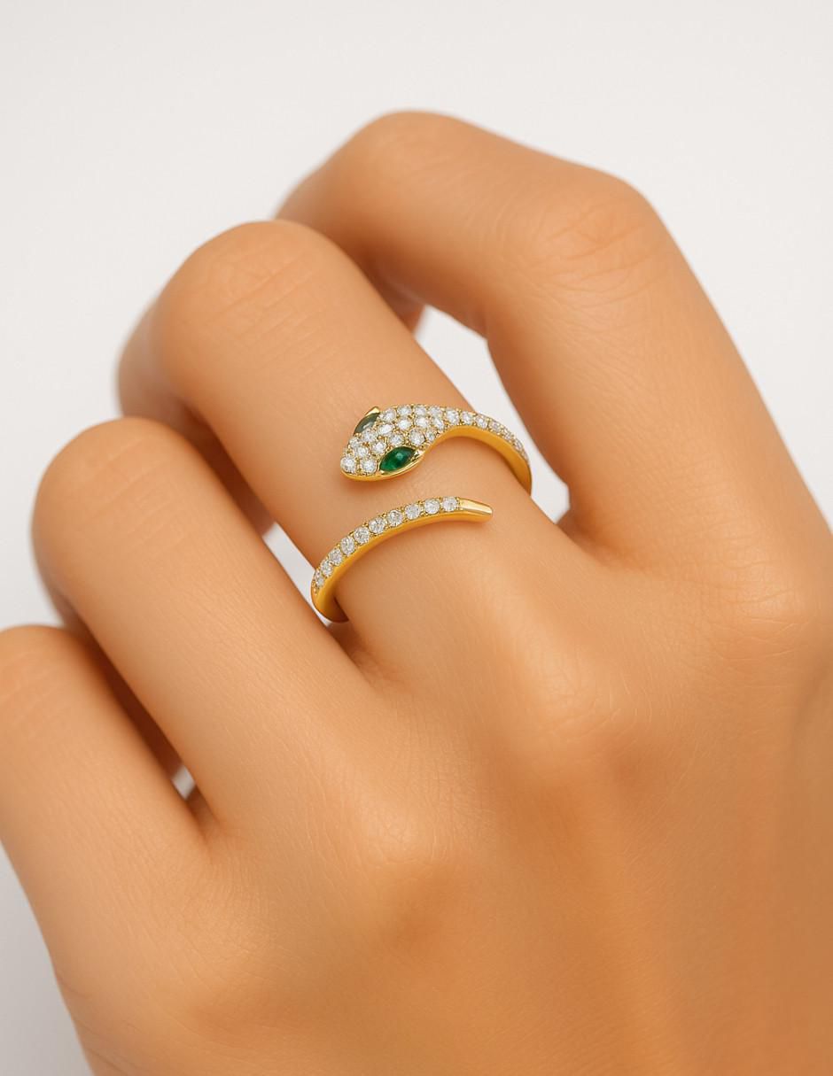Anillo de serpiente 10 k de oro zirconia pulido