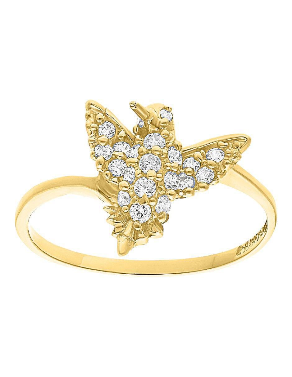 Anillo de colibrí 10 k de oro zirconia pulido