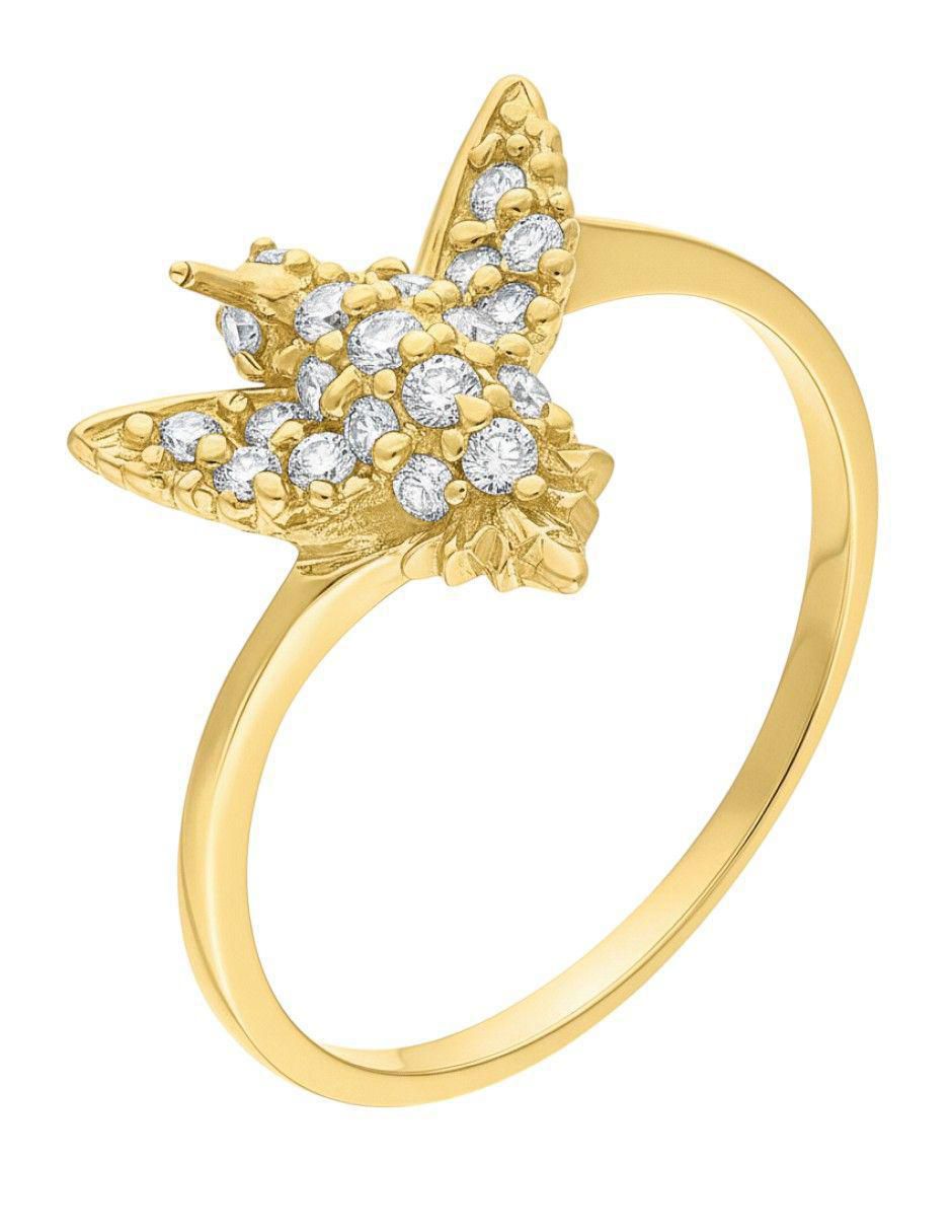 Anillo de colibrí 10 k de oro zirconia pulido