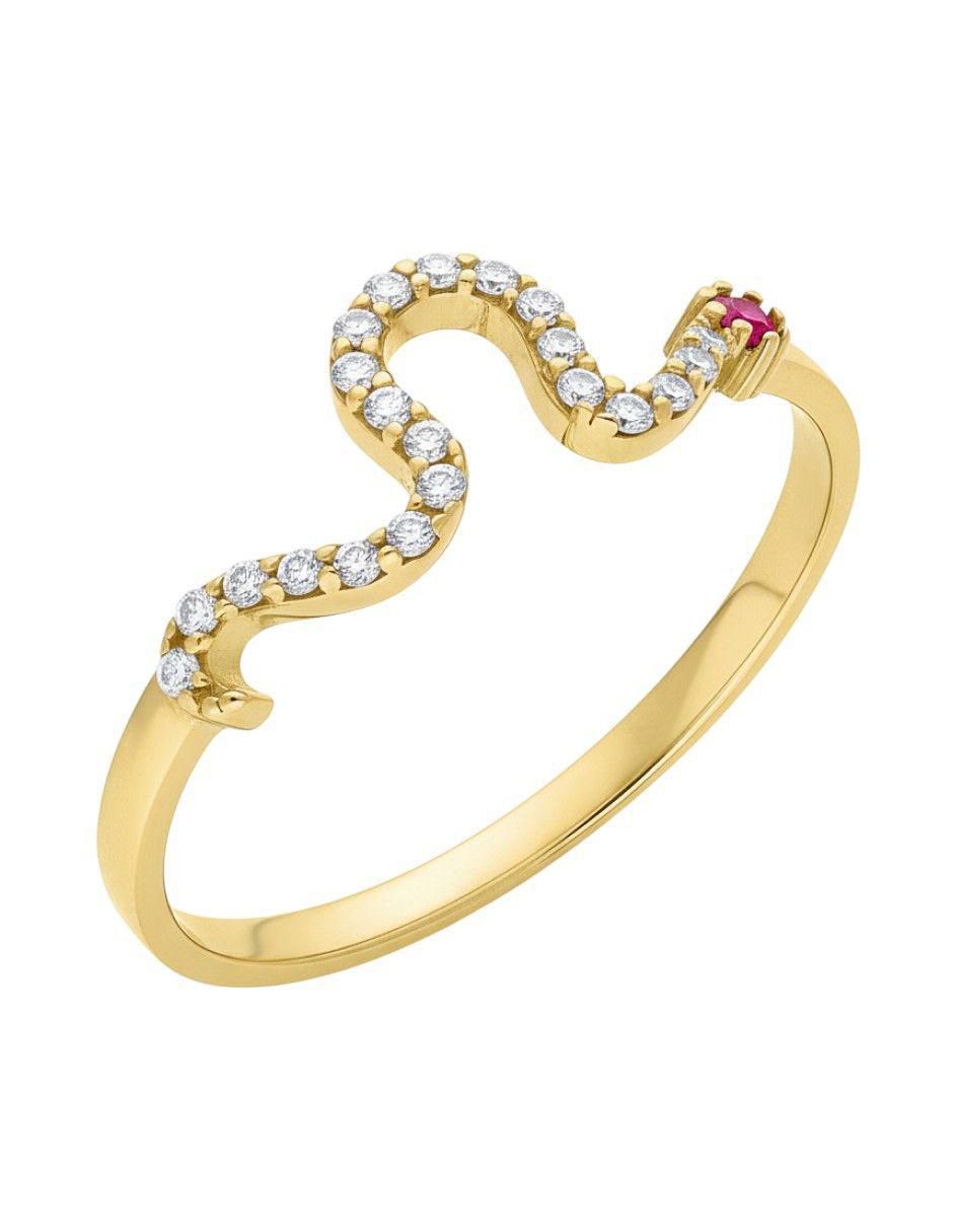 Anillo de serpiente 10 k de oro zirconia pulido