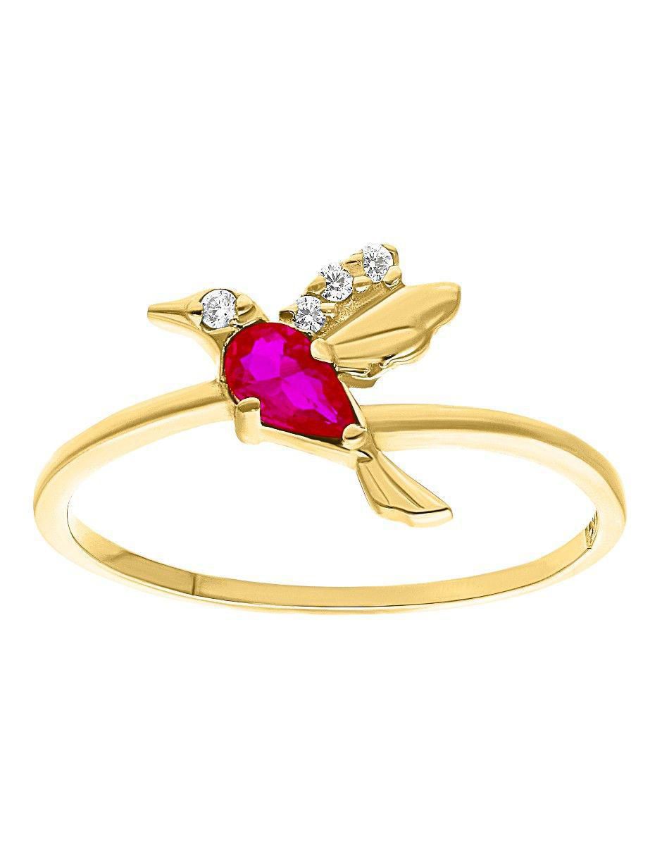 Anillo de colibrí 10 k de oro zirconia pulido