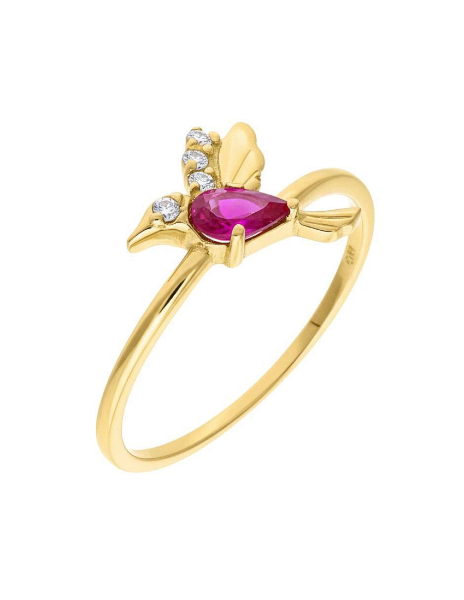 Anillo de colibrí 10 k de oro zirconia pulido