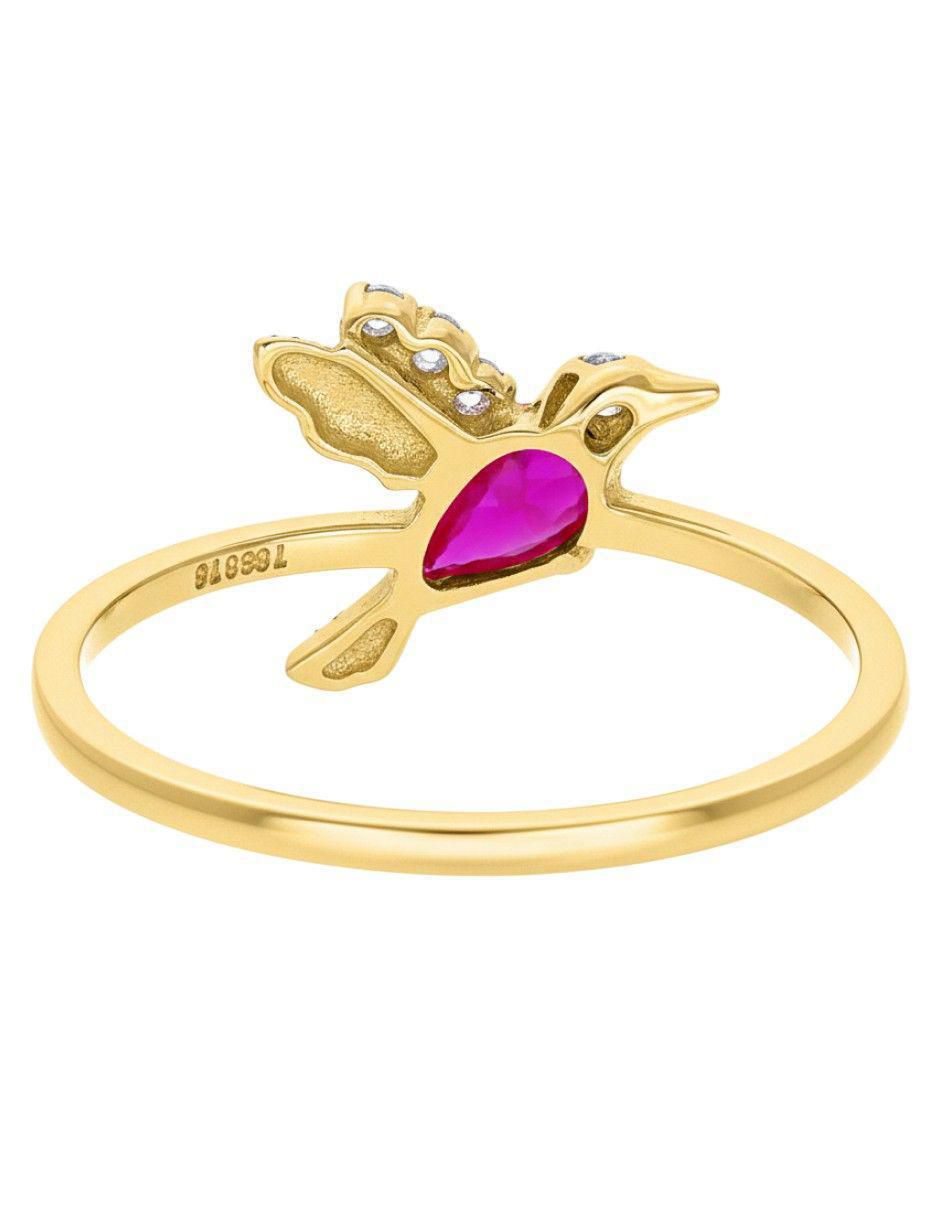 Anillo de colibrí 10 k de oro zirconia pulido