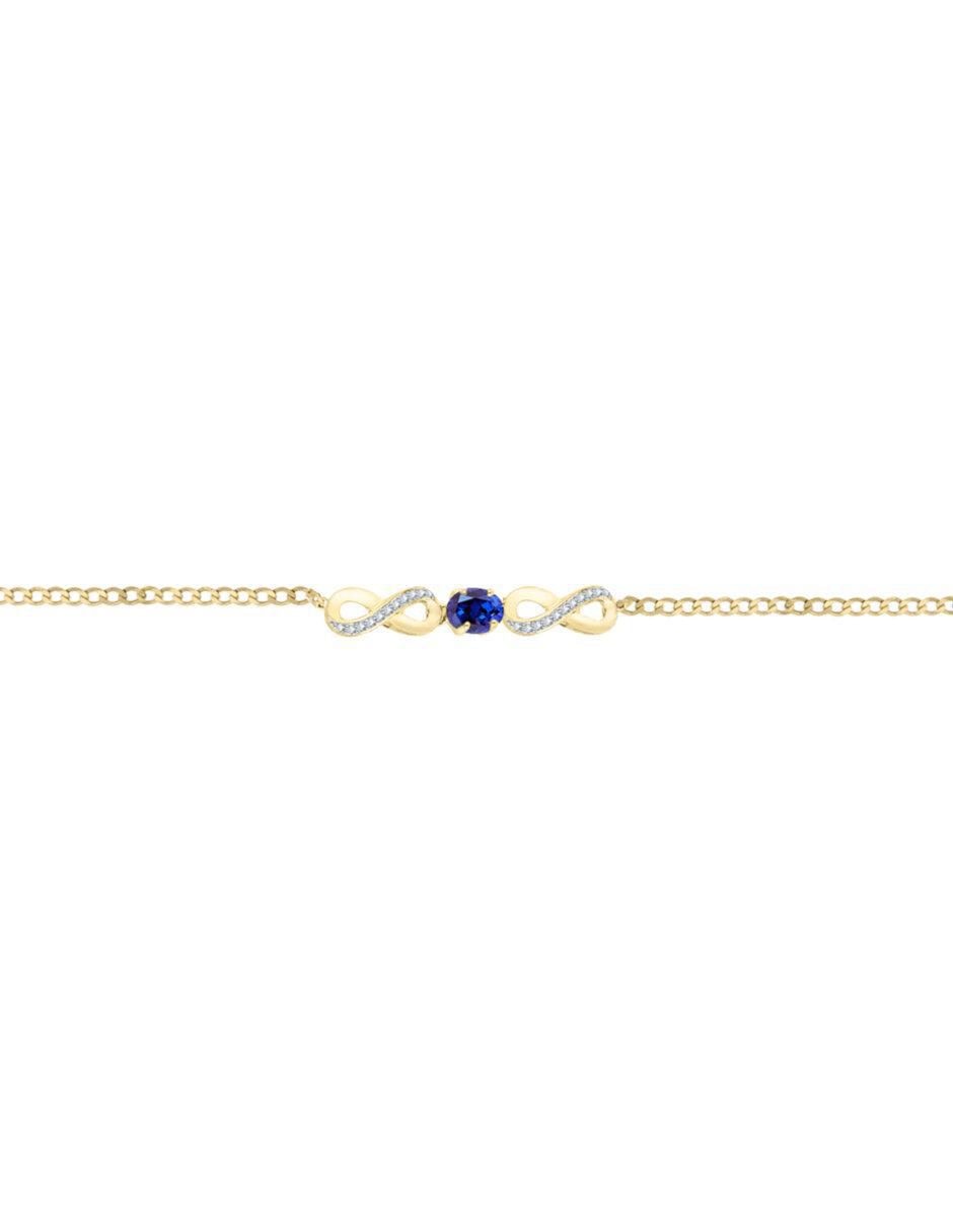 Pulsera de oro con zafiro y diamante 14 K Lisa acabado brillante Pulsera de oro con zafiro y diamante 14 K Lisa acabado brillante