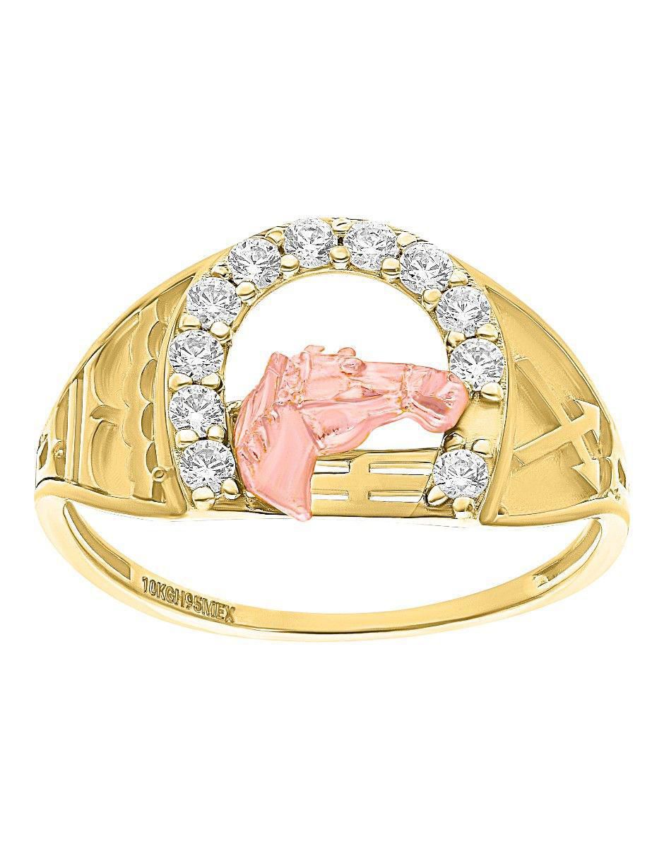 Anillo de caballo 10 k de oro zirconia pulido