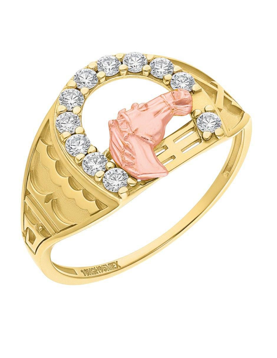 Anillo de caballo 10 k de oro zirconia pulido