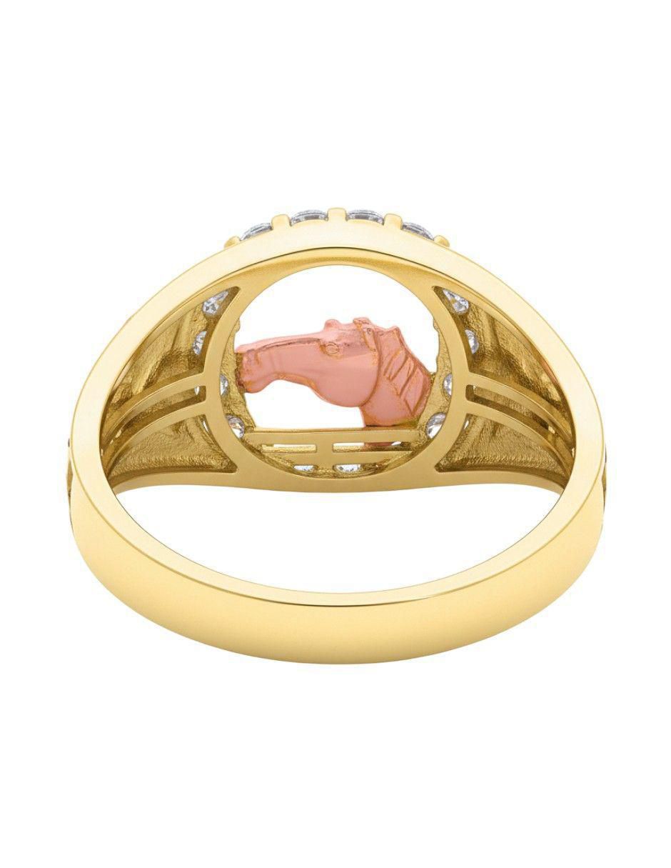 Anillo de caballo 10 k de oro zirconia pulido